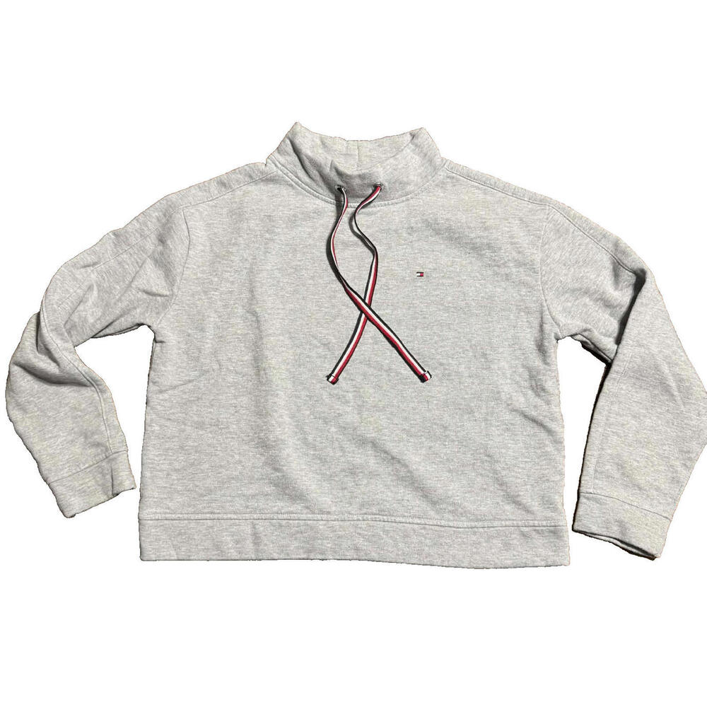 TOMMY HILFIGER Sweatshirt Womens S Mock Neck Fleece Pullover Jumper Gray